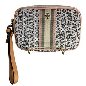 Tory Burch Gemini Link Canvas Wristlet  EUC